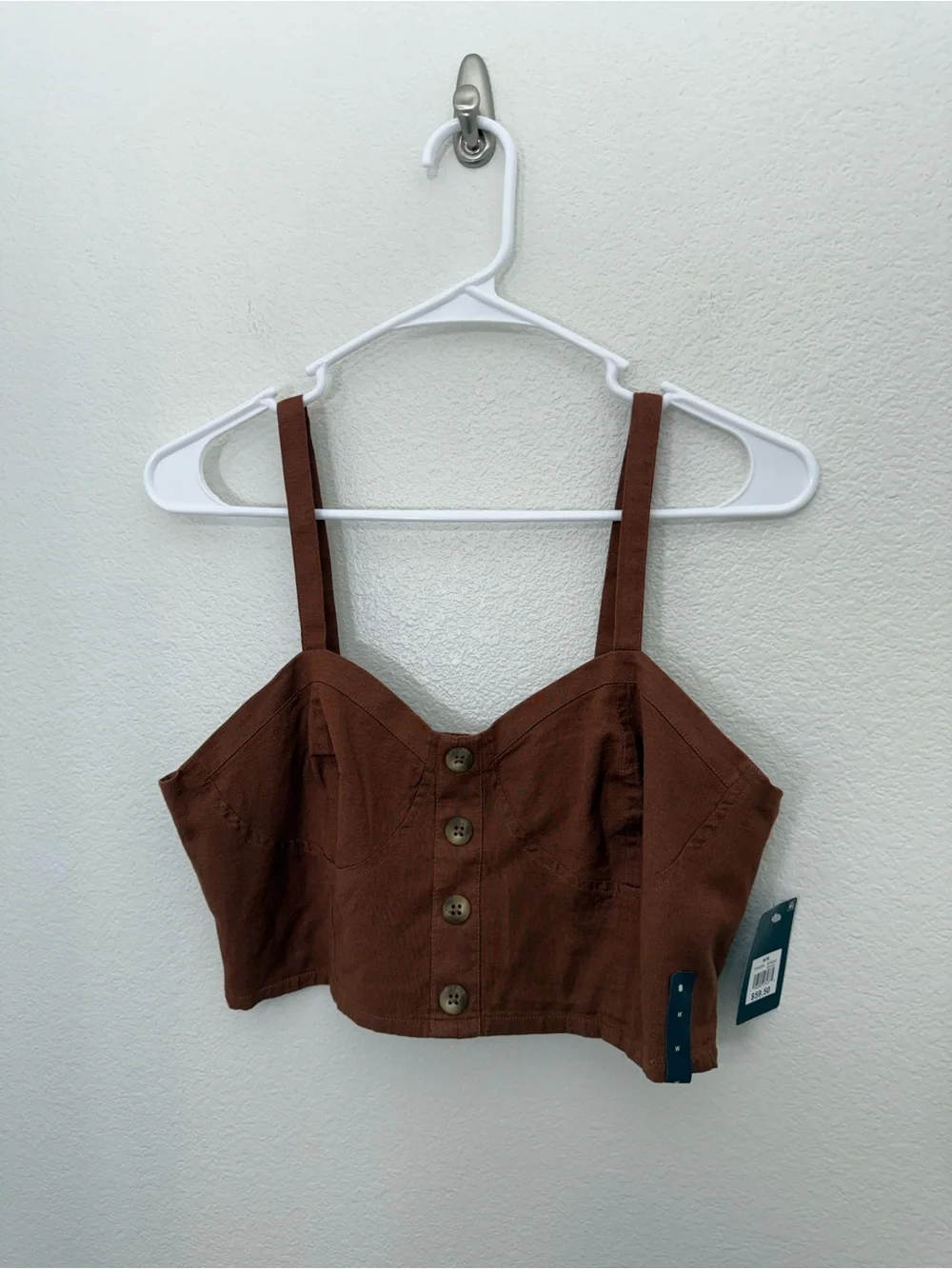 NWT Lucky Brand Brown Cotton/Linen Cropped Tank Top Women's Medium - Picture 1 of 8